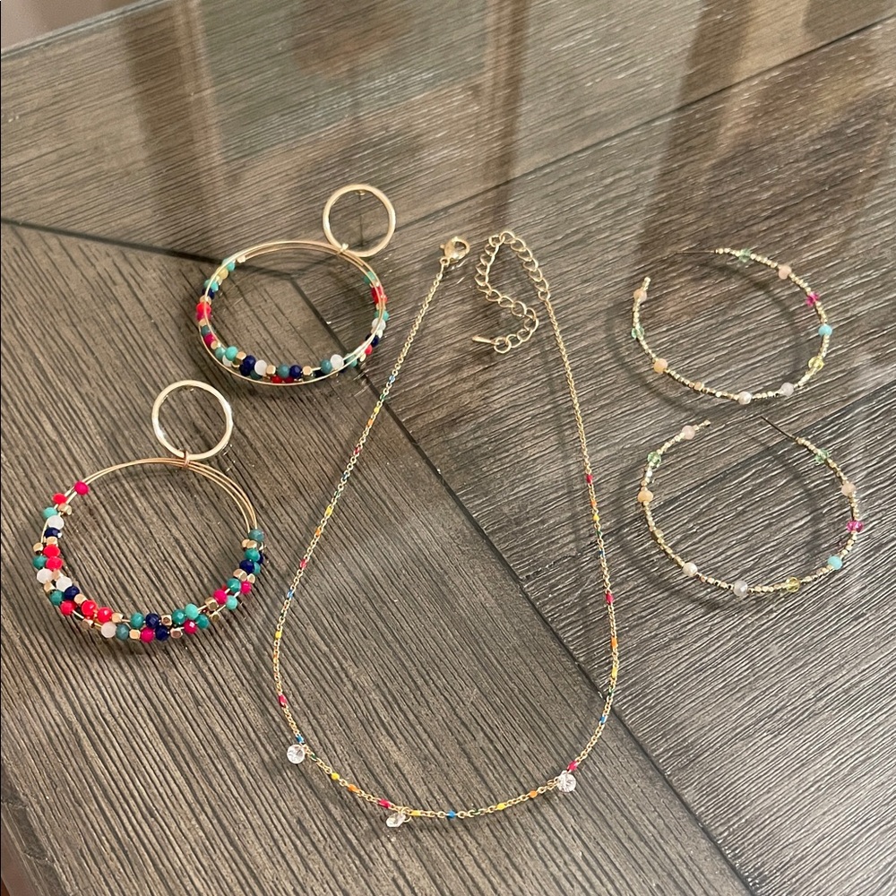 Trendy Dainty Beaded Colorful Beaded Jewelry Set Earrings & Necklace